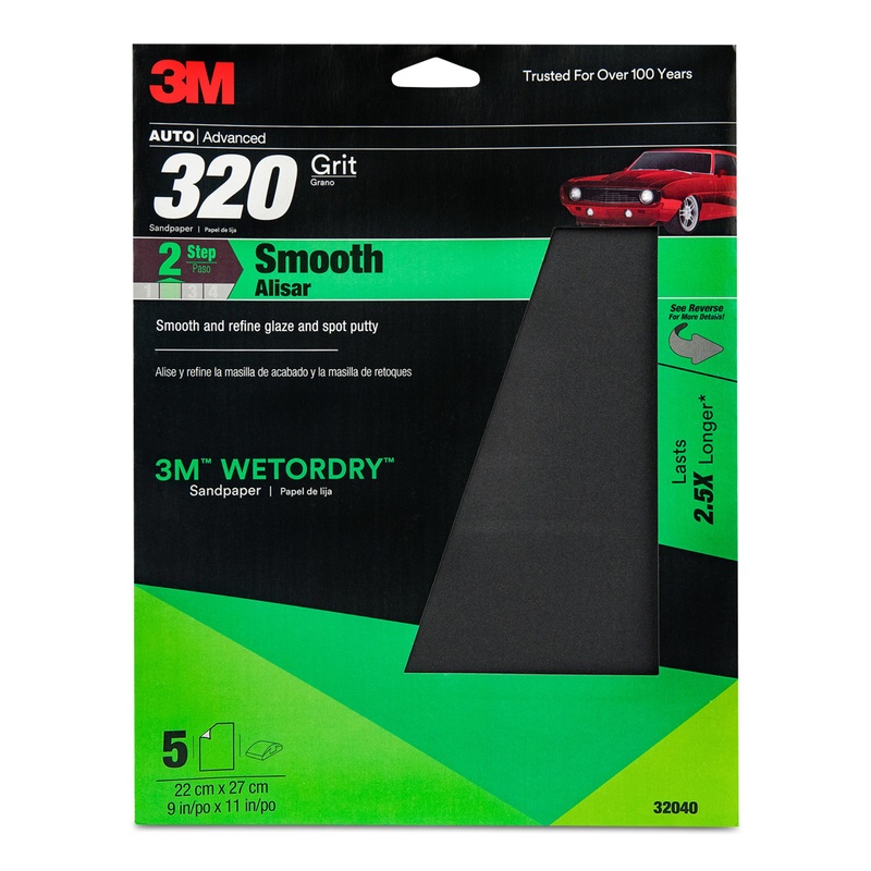 3M (815) 32040 3M Wetordry Sandpaper, 32040, 320 Grit, 9 inch x 11 inch, 5 per pack, 20 per case, Colour: Black, 3M Stock No. 7010364678