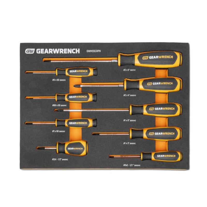 Apex Tool (442) GWMSSCRPH 9 Piece Phillips Dual Material Screwdriver Set in Foam Storage Tray