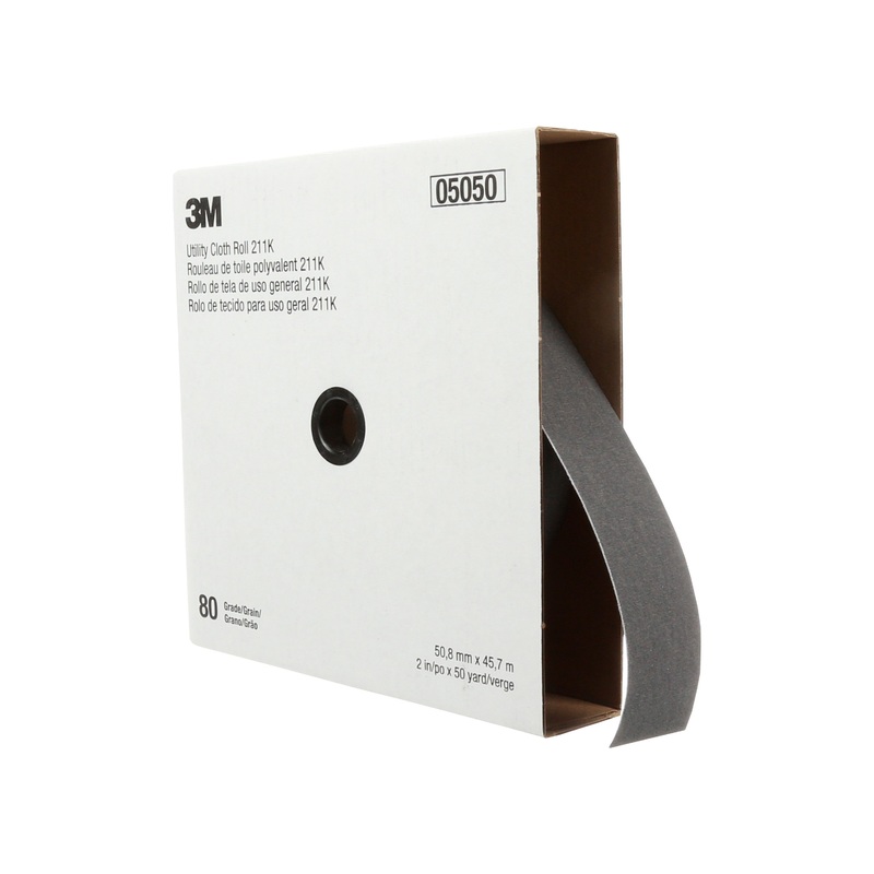 3M (815) 05050 3M Utility Cloth Roll, 211K, grade 80, 2 in x 150 ft (50.8 mm x 45.72 m), Colour: Grey, 3M Stock No. 7000118332