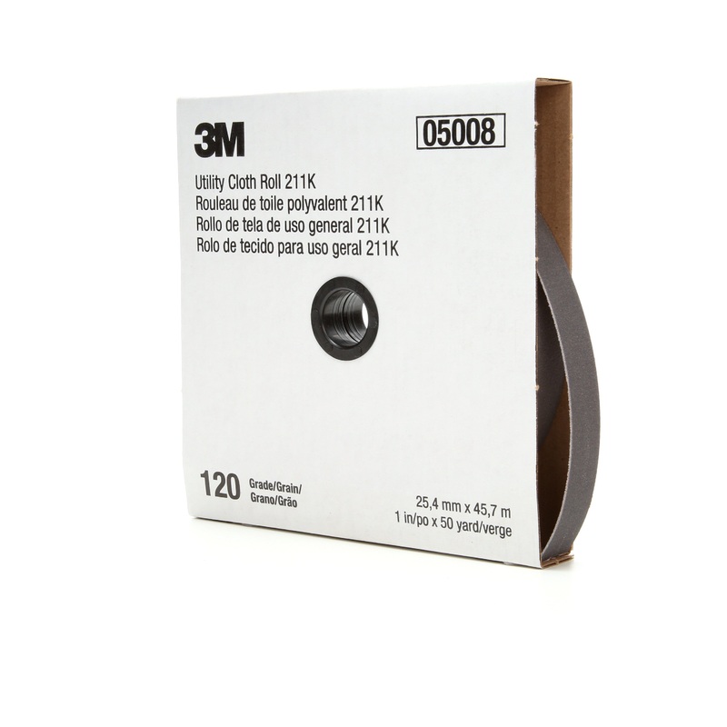 3M (815) 05008 3M Utility Cloth Roll, 211K, grade 120, 1 in x 150 ft (25.4 mm x 45.72 m), Colour: Grey, 3M Stock No. 7000118335