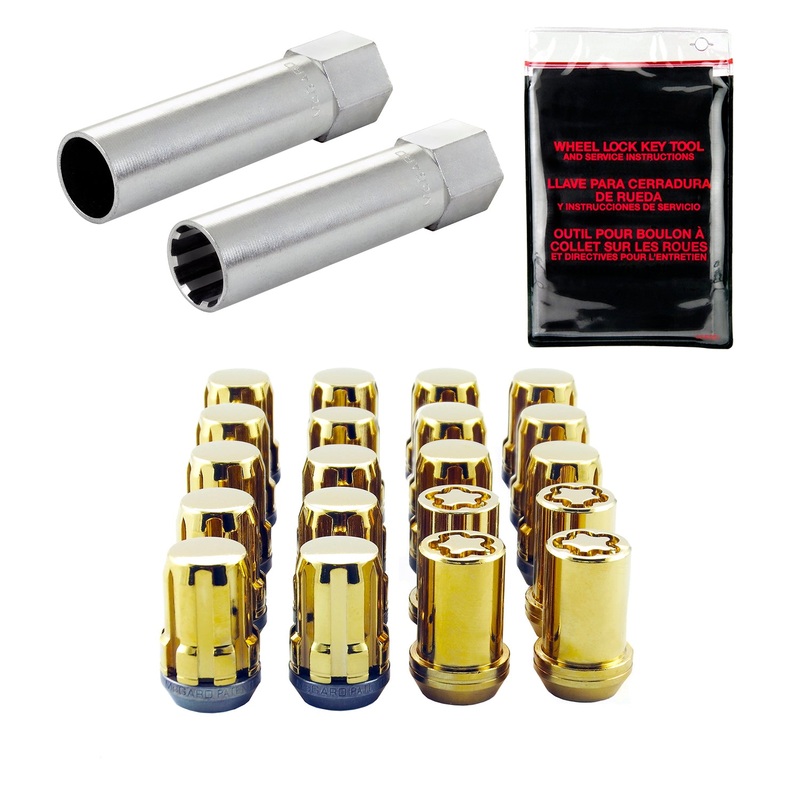 McGard (173) 65557GD Gold SplineDrive 5 Lug Wheel Installation Kit (M12 x 1.5 Thread Size); Set of 16 Lug Nuts, 1 Installation Tool, 4 Wheel Locks, 1 Key, Key Storage Pouch