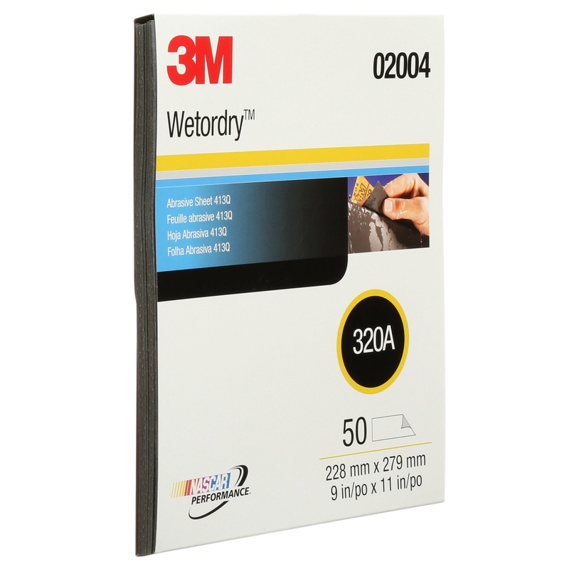 3M (815) 02004 3M Wetordry Abrasive Sheet, 413Q, 02004, 9 in x 11 in (22.86 cm x 27.94), 320, A-weight, Colour: Black, 3M Stock No. 7000148222