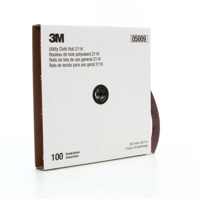 3M (815) 05009 3M Utility Cloth Roll, 211K, grade 100, 1 in x 150 ft (25.4 mm x 45.72 m), Colour: Grey, 3M Stock No. 7100016843