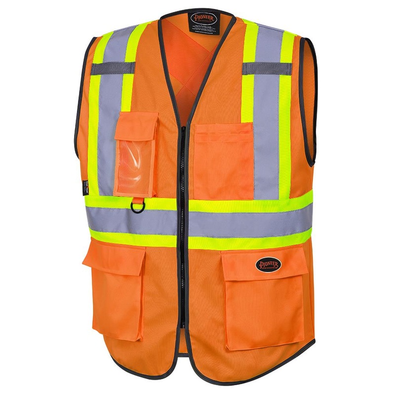 SureWerx (545) V1023850-M PIONEER Hi-Vis Tricot Poly Safety Vest - Zipper Closure - Hi-Vis Orange - M - Model Number 6958