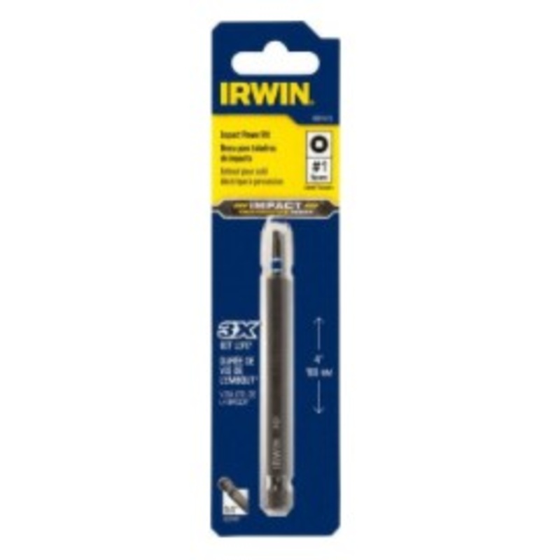 Irwin (928) IWAF33SQ1 IRWIN IMPACT DUTY POWER BIT No.1, SQUARE RECESS, 1/4" HEX DRIVE, 4" OAL