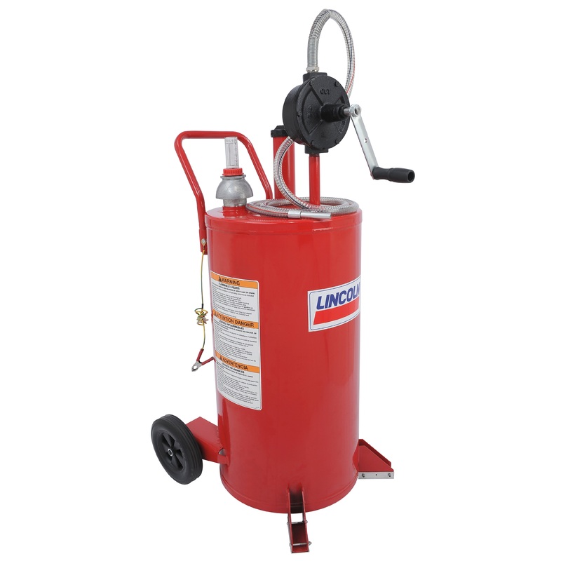 Lincoln (502) 3675 Lincoln Industrial 3675 Fuel Caddy, Steel, 2-Way Rotary Pump, Red, 25 Gallon Capacity