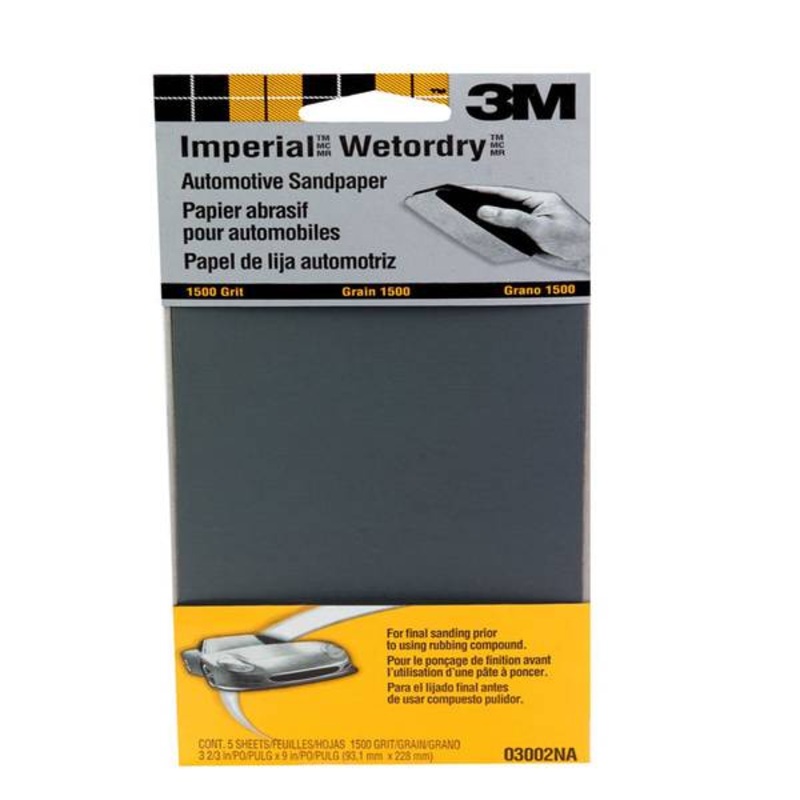 3M (815) 03002NA 3M Wetordry Sandpaper 03002, 3-2/3 in x 9 in, 1500 Grit, 5/Pack, 3M Stock No. 7100281874
