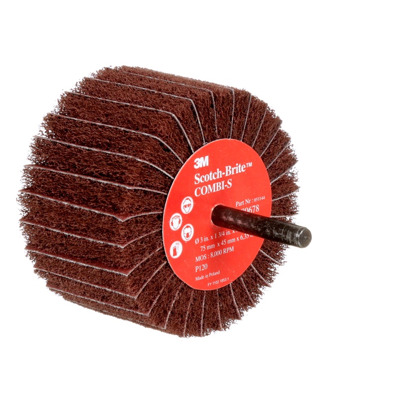 3M (815) AB80678 Scotch-Brite Combi-S Wheel, 80678, P120, 3 in x 1-3/4 in x 1/4 in (7.62 cm x 4.45 cm x 0.64 cm), Colour: Maroon, 3M Stock No. 7100093994