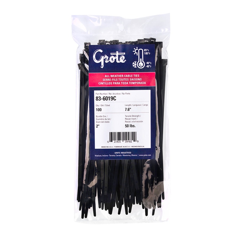 Grote (522) 83-6016C Nylon Cable Ties All Weather, 7.7" Long, 100 Pack