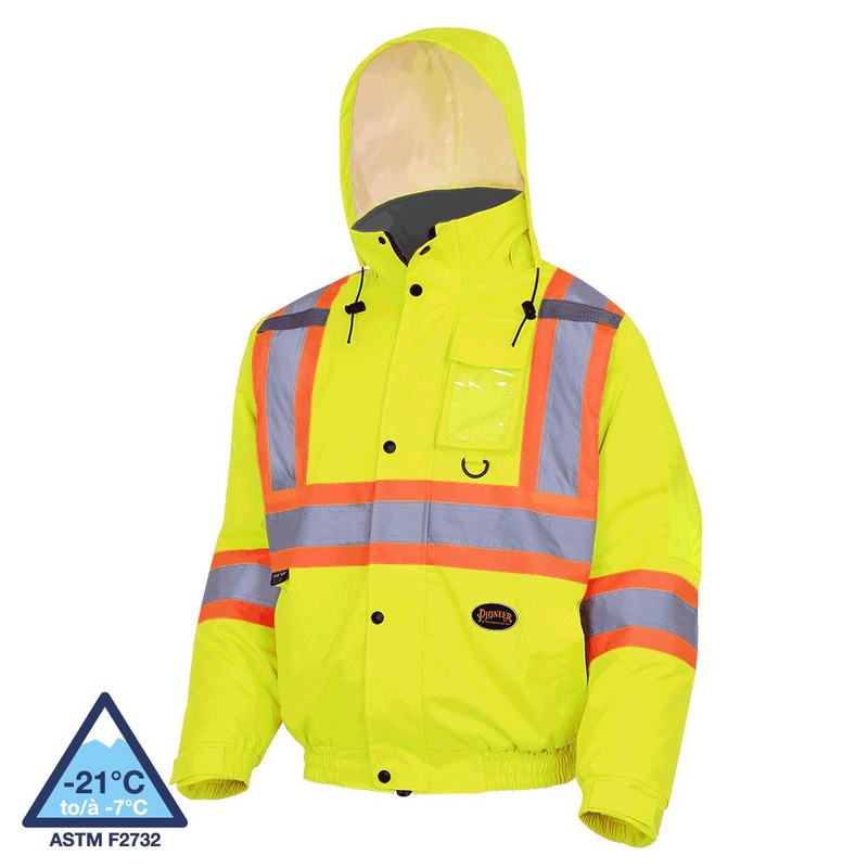 SureWerx V1150260-XL PIONEER Hi-Vis Winter Safety Bomber - 100% Waterproof - Detachable Hood - Hi-Vis Yellow/Green - XL - Model Number 5033